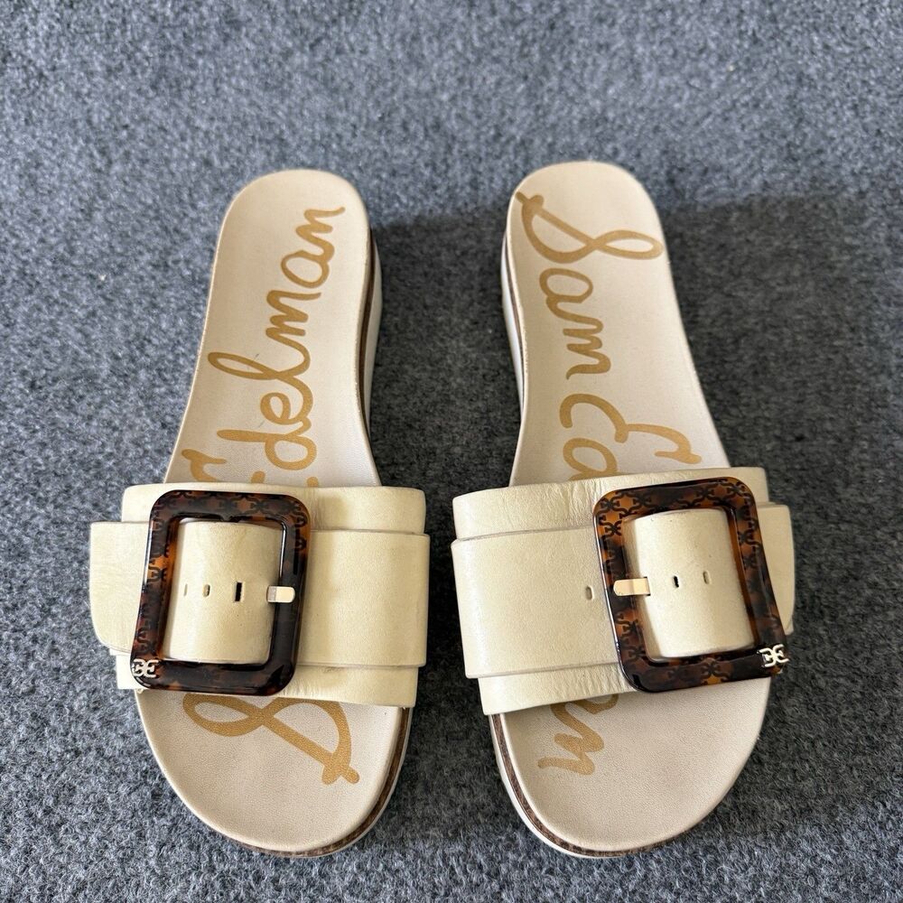 Sam Edelman Ariane Modern Ivory Buckle Platform Wedge Slide Sandals Women's 10 M